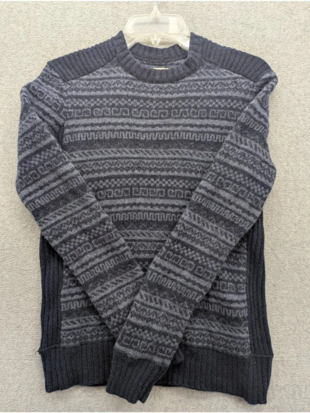 Fossil Sweater Mens Small Blue Wool Fair Isle Crewneck Knit Pullover Winter